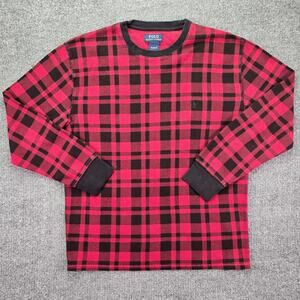 Polo Ralph Lauren Shirt Mens XL Red Black Plaid Waffle Knit Long Sleeve Thermal